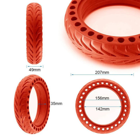 Перфорирана солидна гума за тротинетка 8.5x2-6.1 / B34 | Червена